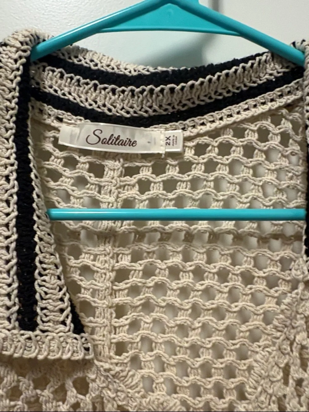 Solitaire Crochet Button-Front Swim Cover up in Cream and Black 2XL